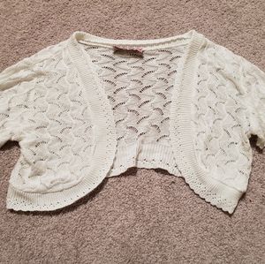 White Knit Short Sleeve Cropped Cardigan